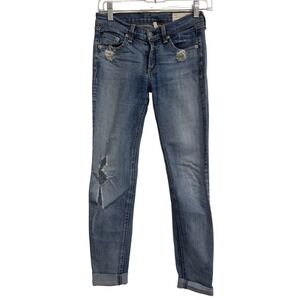Rag Bone Jean Low Rise Skinny Jeans Medium Wash Distressed Ripped Womens Size 25